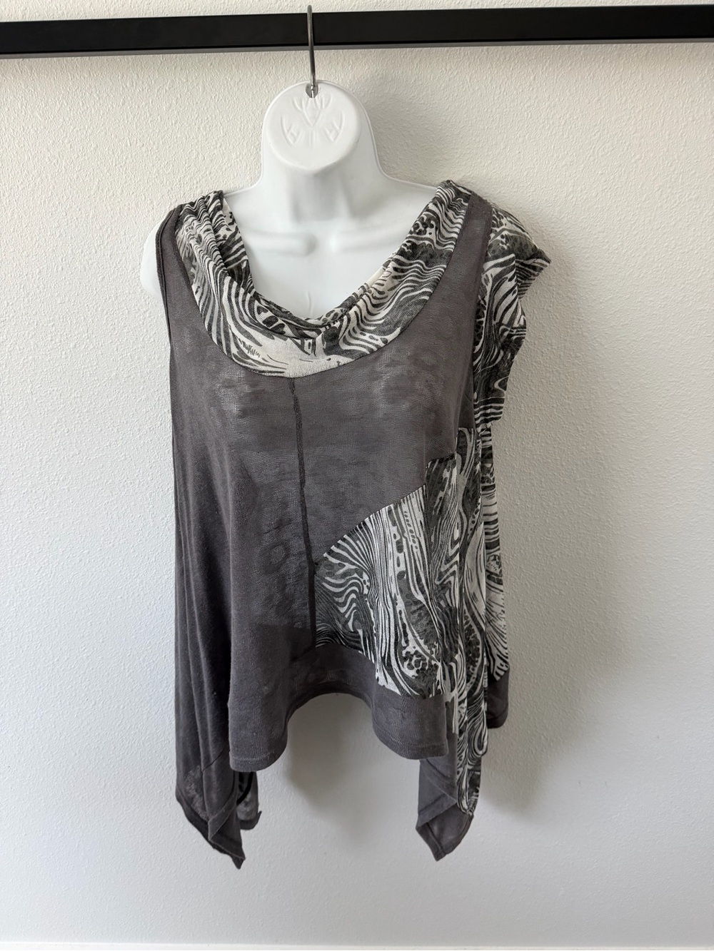 Fantazia Grey Layered Tank with Black & White Printed Trim - Picture 8 of 13
